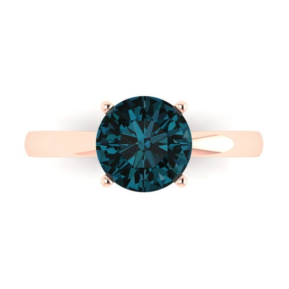 Solitaire Engagement Ring for Women - 2ct Natural London Blue Topaz in 14K Rose Gold Promise Ring