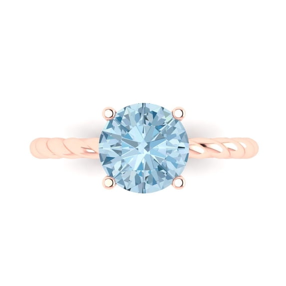 Solitaire Engagement Ring for Women - 2ct Natural Swiss Blue Topaz in 14K Rose Gold Promise Ring