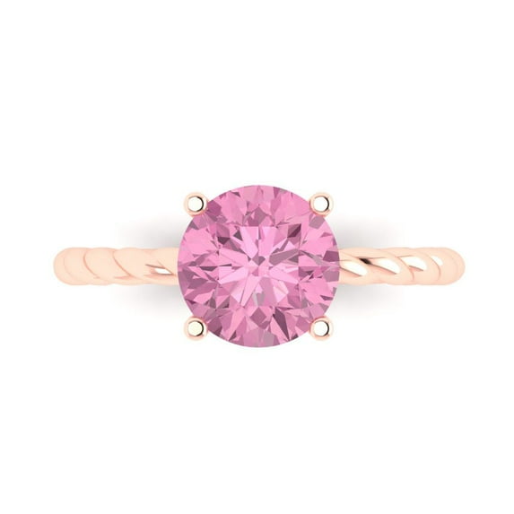 Solitaire Engagement Ring for Women - 2ct Simulated Pink Diamond in 14K Rose Gold Promise Ring