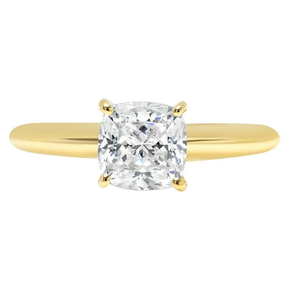 2.0 ct Cushion Cut Genuine Cultured Diamond VS1-VS2 G-H 18K Yellow Gold Solitaire Promise Wedding Statement Engagement Designer Ring size 10.5