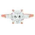 thumbnail image 1 of 2.0 ct Emerald Cut Real Genuine Natural Diamond VS1-VS2 J-K 18K Rose Gold Three-Stone Promise Wedding Statement Engagement Designer Ring size 9, 1 of 7