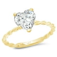 thumbnail image 1 of 2.0 ct Heart Cut Genuine Cultured Diamond SI1-SI2 I-J 14K Yellow Gold Solitaire Promise Wedding Statement Engagement Designer Ring size 3.5, 1 of 5