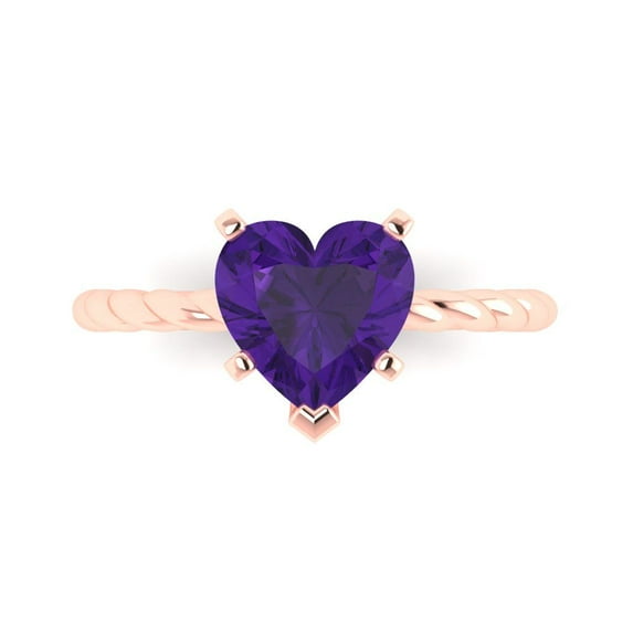 Clara Pucci 14K Rose Gold 2ct Amethyst Solitaire Ring for Women