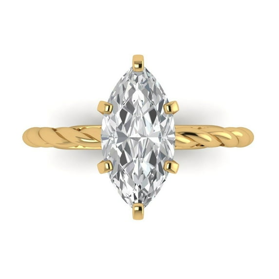 Clara Pucci 14K Yellow Gold 2ct Clear Solitaire Ring for Women