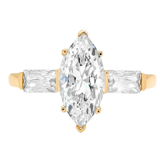 2.0 ct Marquise Cut Real Genuine Natural Diamond SI1-SI2 I-J 18K Yellow Gold Three-Stone Promise Wedding Statement Engagement Designer Ring size 9.5