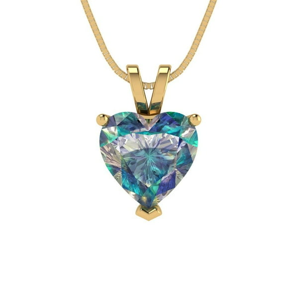 2.0 ct heart cut blue moissanite 14k yellow hypoallergenic Solid gold Designer Everyday Affordable Dainty Necklace Pendant + 18" hypoallergenic Solid gold chain