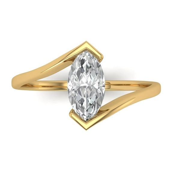 Clara Pucci 14K Yellow Gold Solid Gold Clear Solitaire Anniversary Ring for Women - 2 cttw Marquise Cut