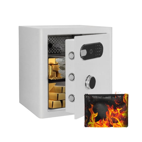 2.0 cu.ft Vintage Retro Home Safe with Wheels, Large Digital Fingerprint Safe Box with Key, Removable Shelf, Fireproof & Waterproof Bag, Bedroom Home Security Safe with Decor Style