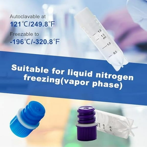 2.0 ml Cryogenic Vials Tubes, Internal Thread Cryovial, Side-Coded Lab Vials with White Caps, O-Ring Sterile Vials, 500/Case