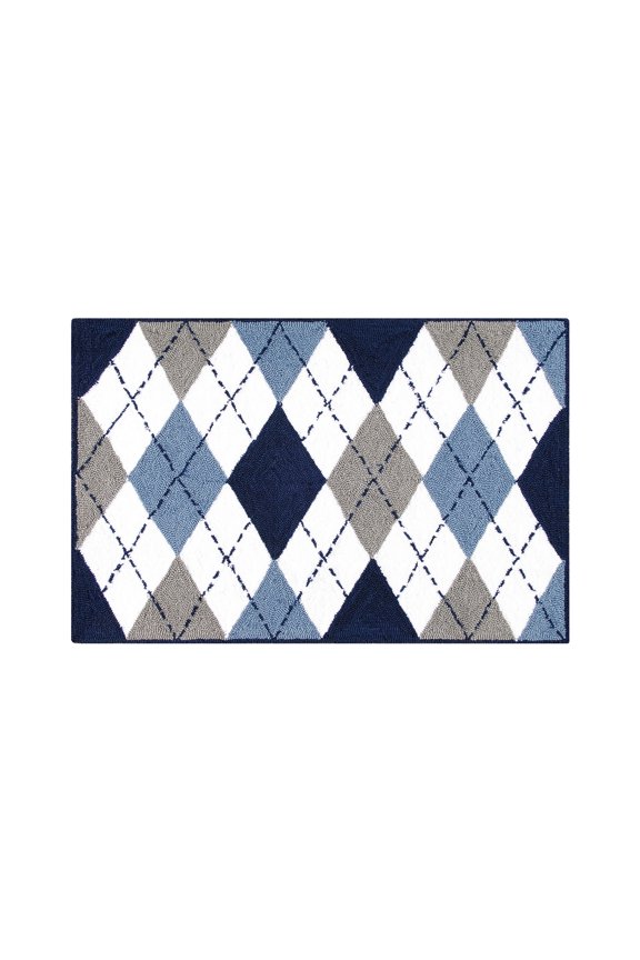 2'0" x 3'0" Argyle Blue Hooked Indoor Rug