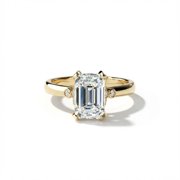 2.00 CT Emerald Cut Moissanite Engagement Ring 14k Yellow Gold Plated Classic Solitaire Promise Ring with Accent Stones for Women