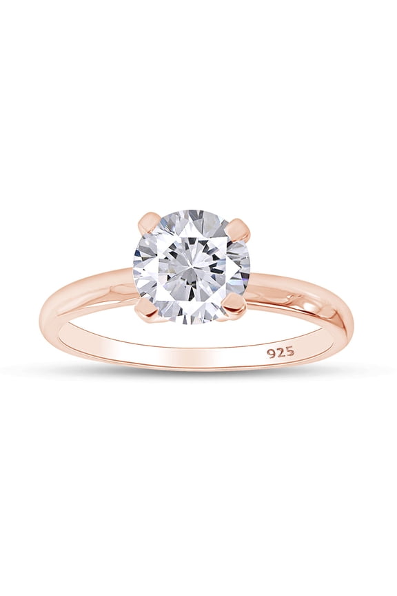 2.00 CT Round Cut White Cubic Zirconia Solitaire Ring For Women In 14K Rose Gold Plated 925 Sterling Silver (Color: White, Clarity: VVS1-VVS2, 2.00 Cttw) -12