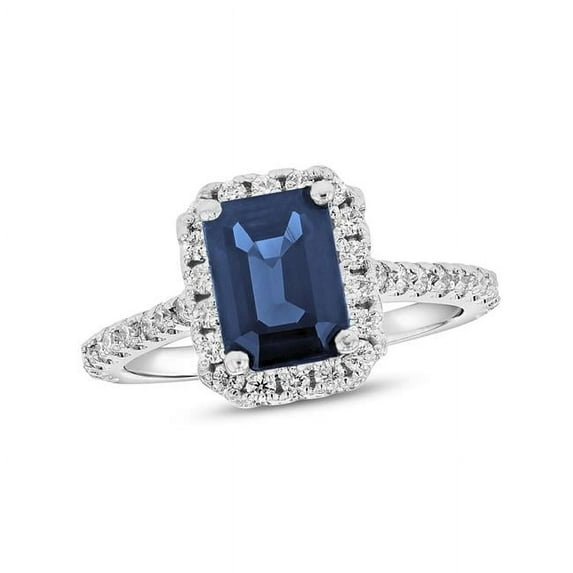2.00 CTW Diamond & Emerald Cut Sapphire Statement Ring, 14K White Gold - Size 4
