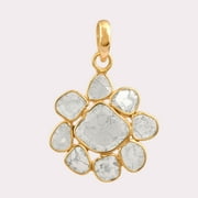 MOONEYE 2.00 CTW Natural Diamond Polki Flower Mother's Day Gift Pendant 925 Sterling Silver 14K Gold Plated