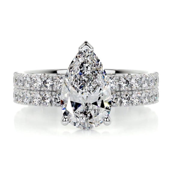 2.00 CTW Pear Cut Bridal Set Wedding Ring 18K White Gold
