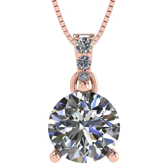 2.00 Carat 3 Prong Round Solitaire Pendant Simulate Diamond, Sterling Silver- Pure Brilliance Zirconia - Rose Gold Plated