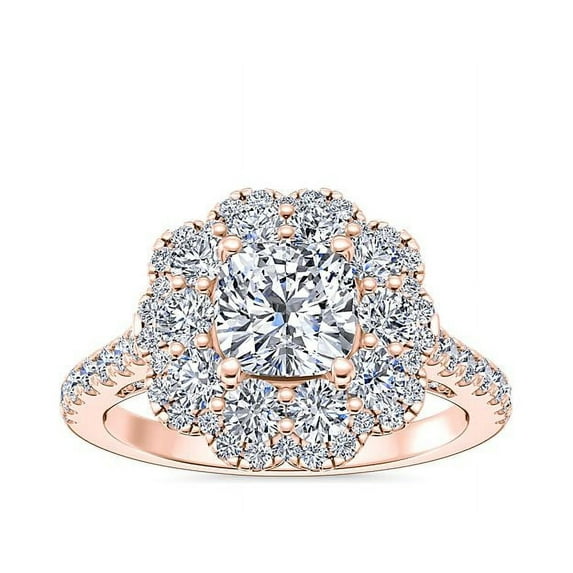 2.00 Carat Brilliant Cushion Cut Genuine Diamond Halo Wonderful Ring for Ladies Solid 14K Rose Gold Size 10.5