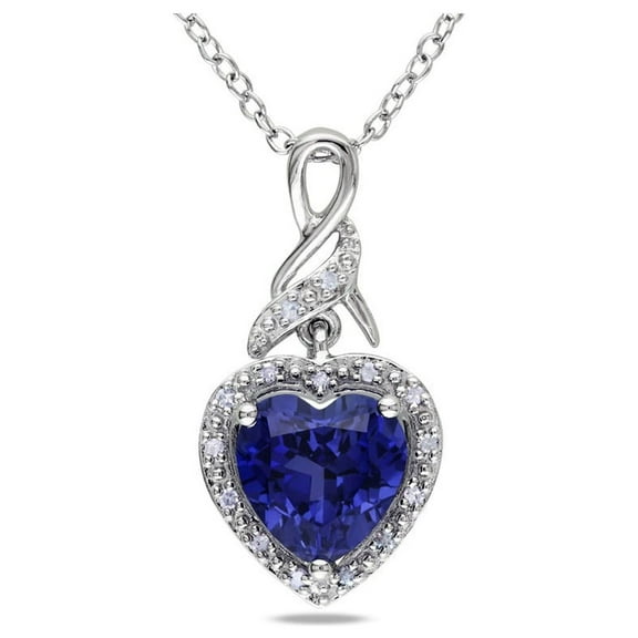 2.00 Carat (Ctw) Lab-Created Blue Sapphire Heart Pendant Necklace in Sterling Silver for Women