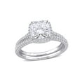 thumbnail image 1 of 2.00 Carat (Ctw) Lab-Created Cushion-Cut Moissanite Engagement Wedding Ring Set 14K White Gold with Diamonds for Women, 1 of 6