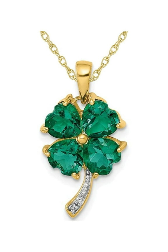 2.00 Carat (Ctw) Lab Created Emerald Heart 4-Leaf Clover Pendant Necklace in 14K Yellow Gold with Chain for Women