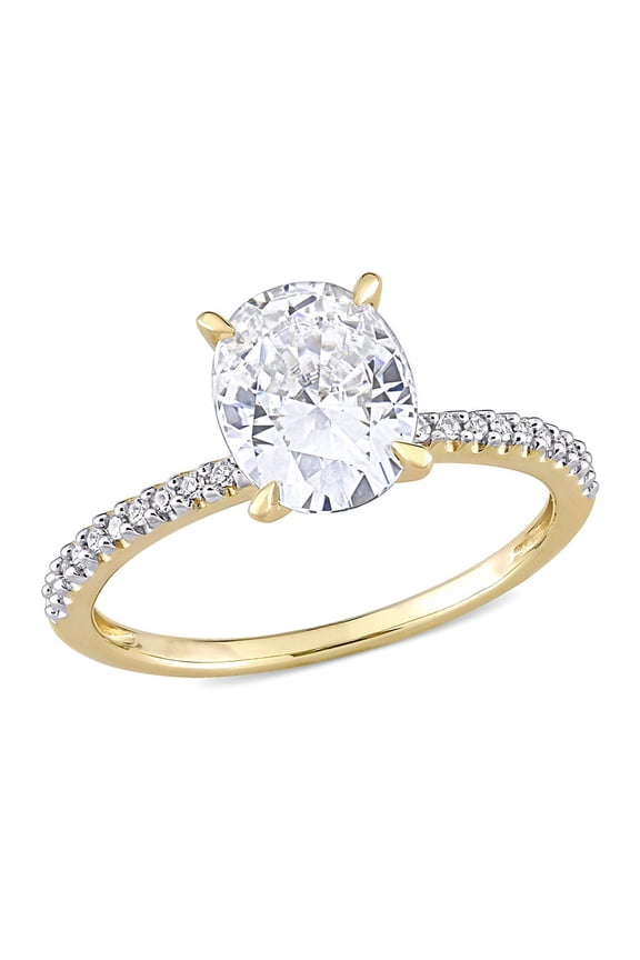 2.00 Carat (Ctw) Lab-Created Oval Moissanite Solitaire Engagement Ring 14K Yellow Gold with Diamonds for Women
