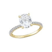GEM AND HARMONY 2.00 Carat (Ctw) Lab-Created Oval Moissanite Solitaire Engagement Ring 14K Yellow Gold with Diamonds