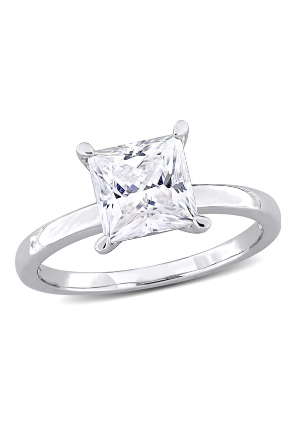2.00 Carat (Ctw) Lab-Created Square-Cut Moissanite Solitaire Engagement Ring in Sterling Silver for Women