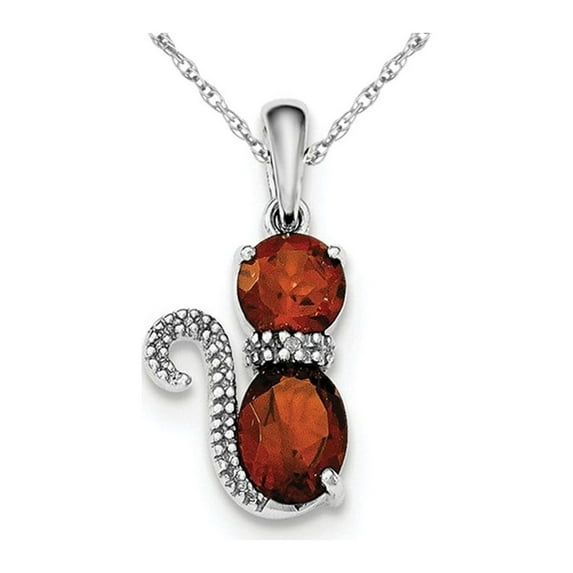 2.00 Carat (Ctw) Natural Garnet Kitty Cat Pendant Necklace in Sterling Silver and Chain for Women