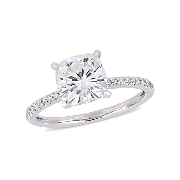2.00 Carat (Ctw) Synthetic Moissanite Engagement Ring in 14K White Gold with Diamonds 1/10 Carat (Ctw I1-I2)