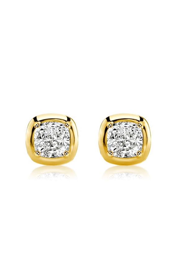 2.00 Carat Cushion Cut Moissanite Two Stone Stud Earrings For Women In 14K Yellow Solid Gold