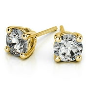 DIAMOND-CAPITALS 2.00 Carat D/VVS1 Round Brilliant Cut GENUINE MOISSANITE Stud Earrings for her Screw Back Solid 14K Yellow Gold Beautiful Studs Earring