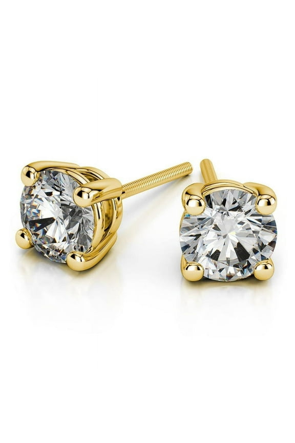 2.00 Carat D/VVS1 Round Brilliant Cut Diamond Stud Earrings for her Screw Back Solid 14K Yellow Gold Beautiful Studs Earring