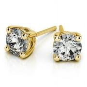 DIAMOND-CAPITALS 2.00 Carat D/VVS1 Round Brilliant Cut Lab Created Diamond Stud Earrings for her Screw Back Solid 14K Yellow Gold Beautiful Studs Earring