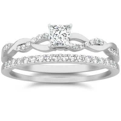 2.00 Carat Diamond Moissanite Wedding Set Engagement Ring on 10k White Gold
