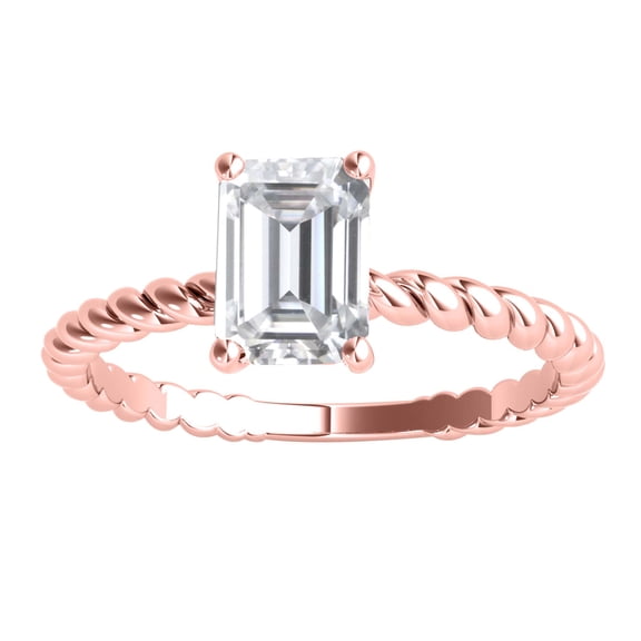 Mauli Jewels 2.00 Carat Emerald Cut Moissanite Engagement Ring for Women - Twisted 10K Gold - Promise Ring
