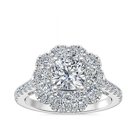 2.00 Carat Excellent Cushion Cut Natural Diamond Beautiful Halo Bridal Ring for Bride Solid 14K White Gold Size 5