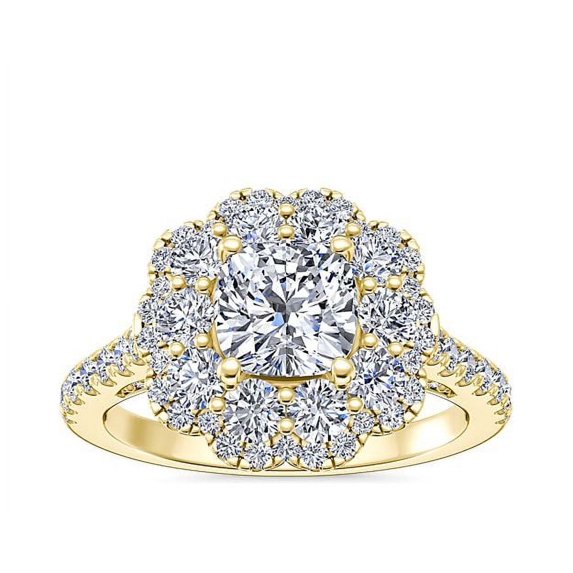2.00 Carat Excellent Cushion Cut Natural Diamond Halo Beautiful Ring for Women Solid 18K Yellow Gold Size 11.5