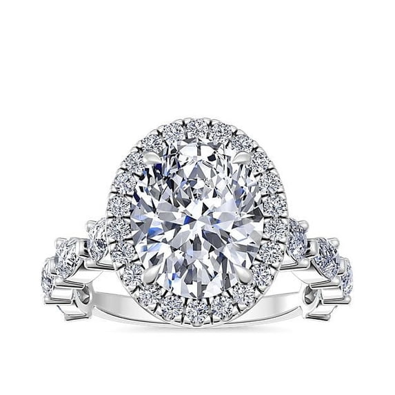 2.00 Carat Excellent Oval Cut Natural Diamond Solitaire with Accents Beautiful Ring for Women Solid 18K White Gold Size 11.5