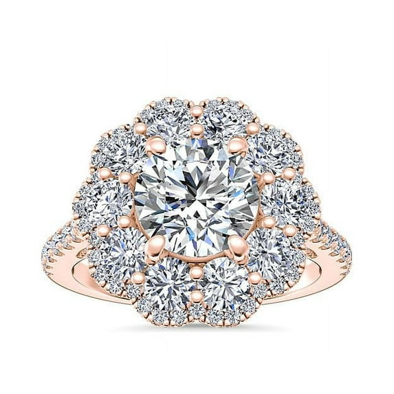 2.00 Carat Excellent Round Cut Natural Diamond Beautiful Halo Bridal Ring for Bride Solid 14K Rose Gold Size 5
