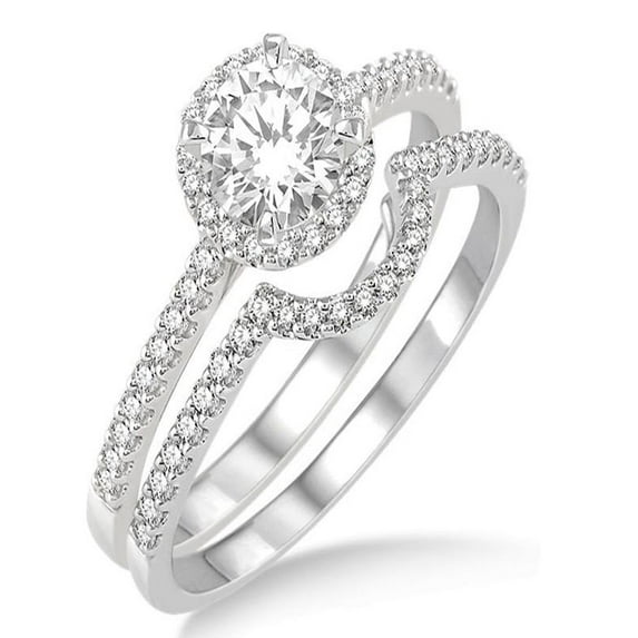 2.00 Carat Halo Bridal Set Engagement Ring with Round Cut Diamond in 10k White Gold