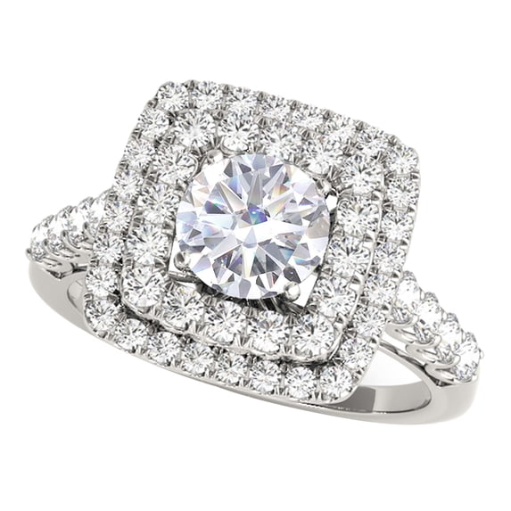 2.00 Carat Halo Moissanite Diamond Engagement Rings For Women In 14K Solid White Gold Size 8