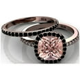 thumbnail image 1 of 2.00 Carat Morganite And Black Diamond Moissanite Halo Bridal Ring Set 925 Sterling Silver With 18k Rose Gold Plating, 1 of 5