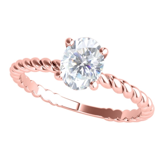 2.00 Carat Oval Moissanite and Natural Round White Diamond Engagement Rings For Womens In 10K Rose Gold In Ring Size 7.5