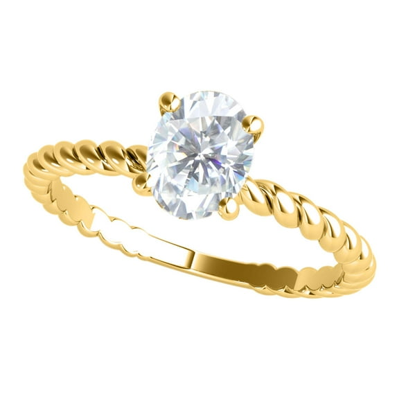 2.00 Carat Oval Moissanite and Natural Round White Diamond Engagement Rings For Womens In 10K Yellow Gold In Ring Size 6.5