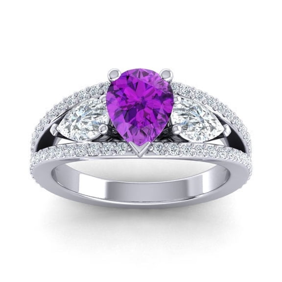 2.00 Carat Pear Cut Amethyst Gemstone & Natural Diamond Sparkle Bridal Ring for Ladies Solid 14K White Gold Size 7 by Diamond-Capitals