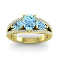 thumbnail image 1 of 2.00 Carat Pear Cut Aquamarine Gemstone & Natural Diamond Sparkle Anniversary Ring for Women Solid 18K Yellow Gold Size 5 by Diamond-Capitals, 1 of 8