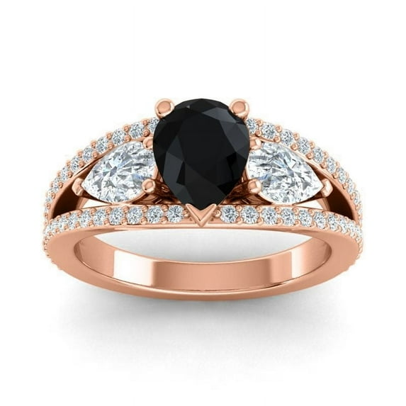 2.00 Carat Pear Cut Black Onyx Gemstone & Natural Diamond Stunning Ring for Birthday Gift Solid 18K Rose Gold Size 10.5 by Diamond-Capitals