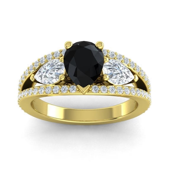 2.00 Carat Pear Cut Black Onyx Gemstone & Natural Diamond Stunning Wedding Ring for Women 18K Yellow Gold Size 4.5 by Diamond-Capitals