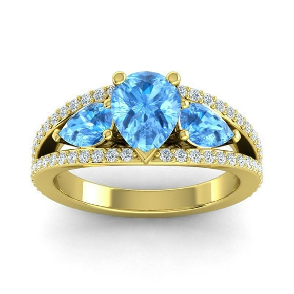 2.00 Carat Pear Cut Blue Topaz Gemstone & Natural Diamond Stunning Engagement Ring for Women 18K Yellow Gold Size 4.5 by Diamond-Capitals