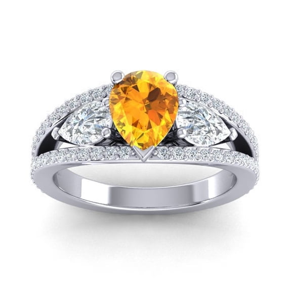 2.00 Carat Pear Cut Citrine Gemstone & Natural Diamond Sparkle Engagement Ring for Ladies Solid 18K White Gold Size 11 by Diamond Capitals